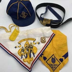 Vintage Cub Boy Scouts of America Lot Uniform Hat Belts Bandana Webelo Wolf 1976